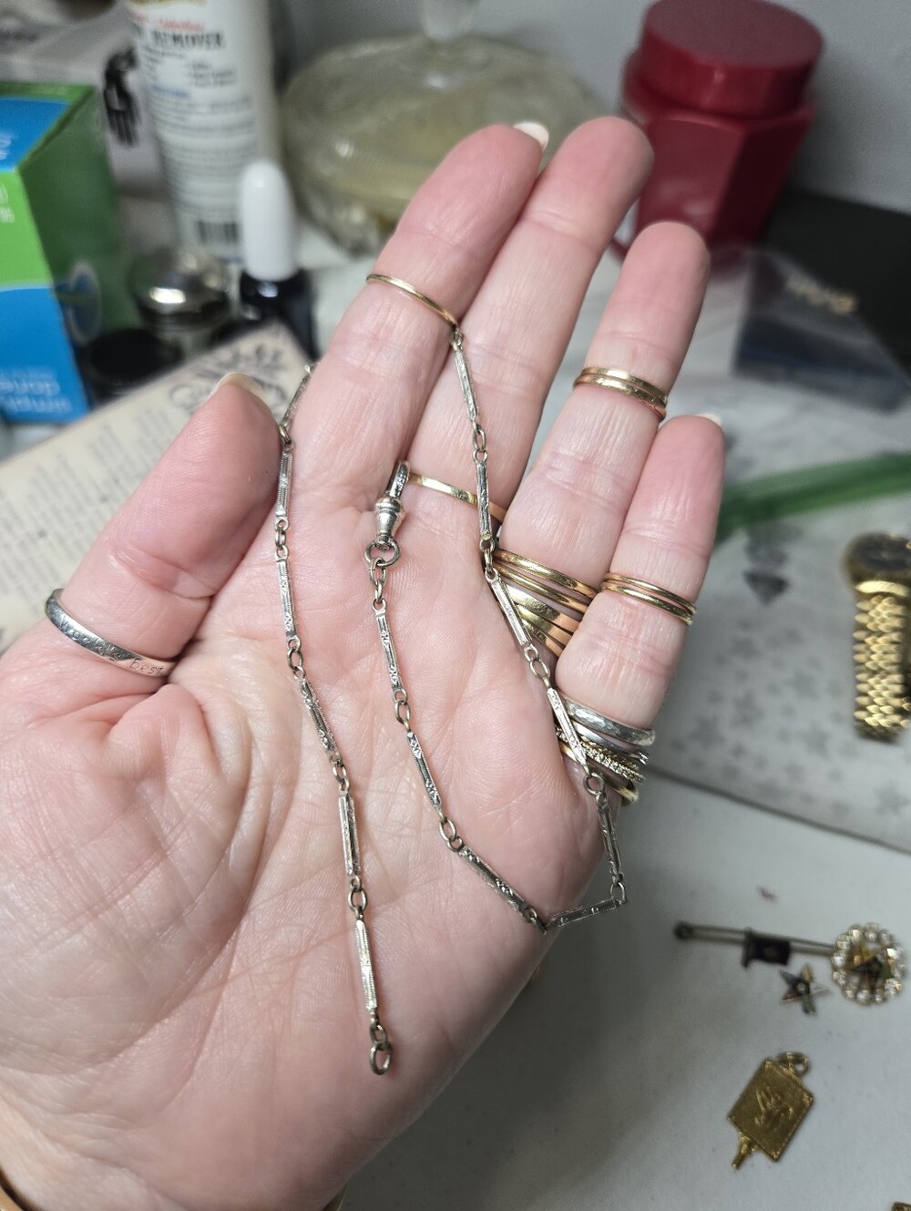 Victorian White Gold Filled Watch Chain Necklace - Women's Jewelry